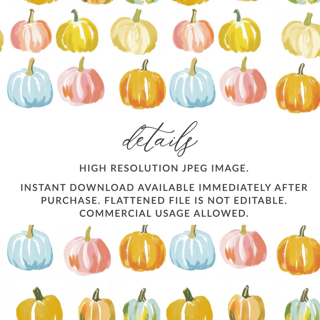 Pastel Pumpkin Pattern Digital Paper, Fall Digital Product, Blue Pink Yellow Pumpkins, Autumn Harvest Pattern, Watercolor Seamless Pattern - Moore and Mountain