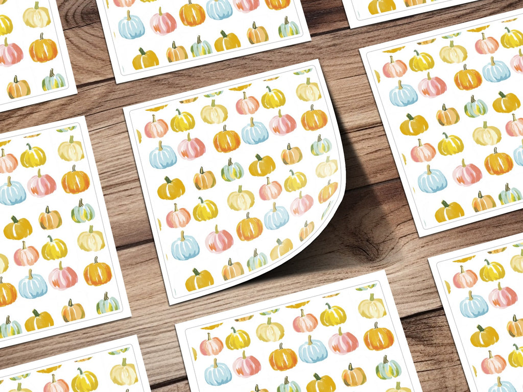 Pastel Pumpkin Pattern Digital Paper, Fall Digital Product, Blue Pink Yellow Pumpkins, Autumn Harvest Pattern, Watercolor Seamless Pattern - Moore and Mountain