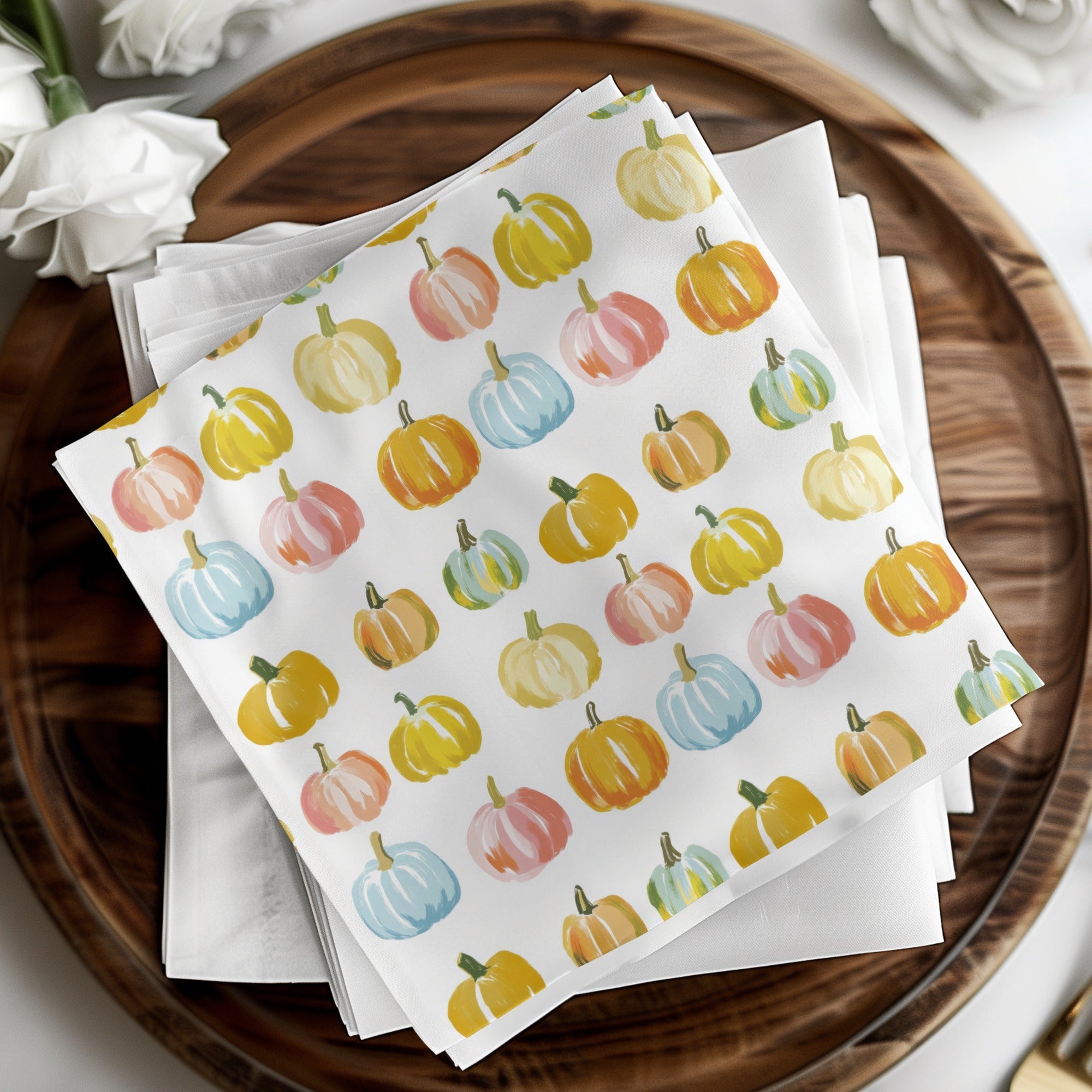 Pastel Pumpkin Pattern Digital Paper, Fall Digital Product, Blue Pink Yellow Pumpkins, Autumn Harvest Pattern, Watercolor Seamless Pattern - Moore and Mountain
