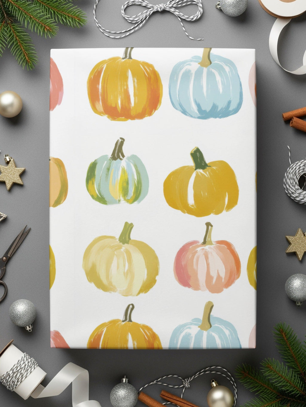 Pastel Pumpkin Pattern Digital Paper, Fall Digital Product, Blue Pink Yellow Pumpkins, Autumn Harvest Pattern, Watercolor Seamless Pattern - Moore and Mountain