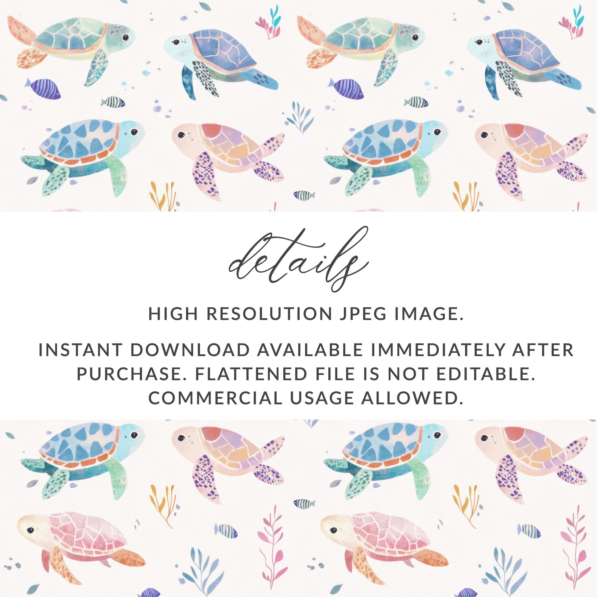 Sea Turtle Pattern High Resolution JPEG Instant Download