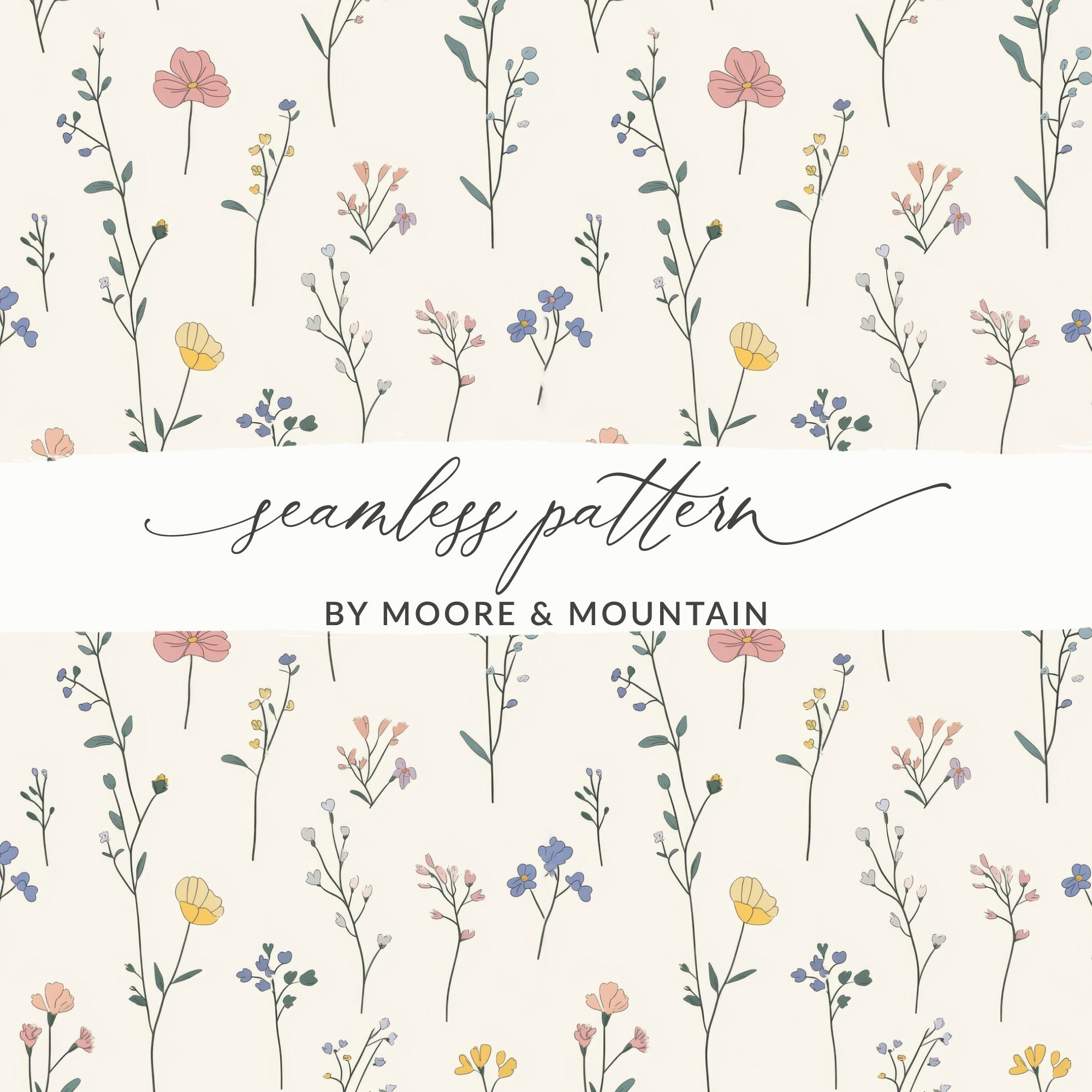 Pastel Seamless Floral Pattern with Delicate Blossoms Artwork - Moore and Mountain