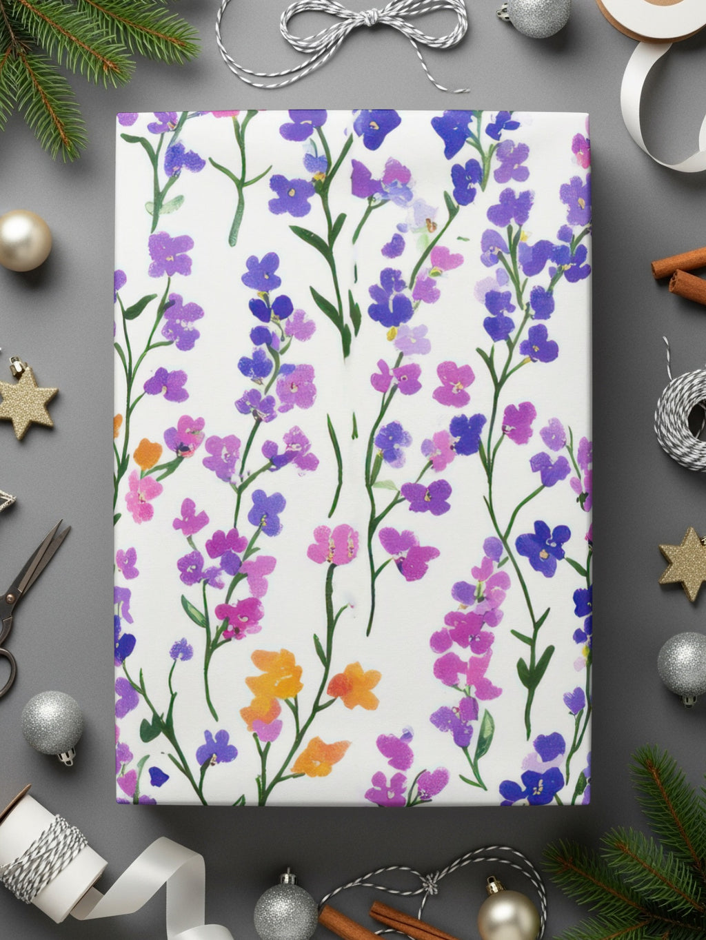 Beautiful Floral Purple and Orange Gift Wrap Product
