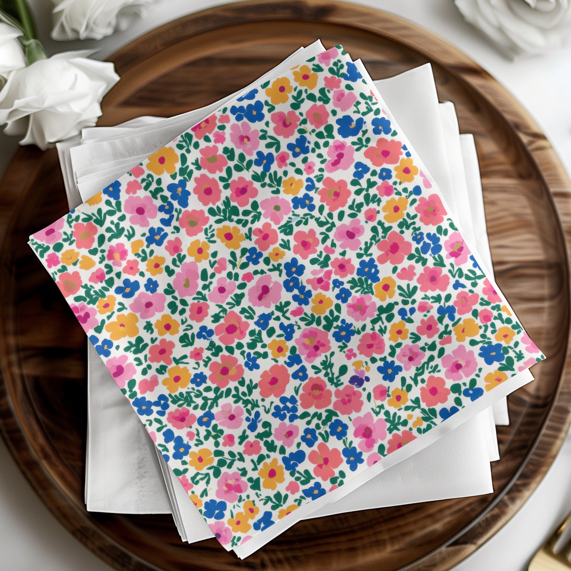 Vibrant Floral Patterned Square Napkin Set