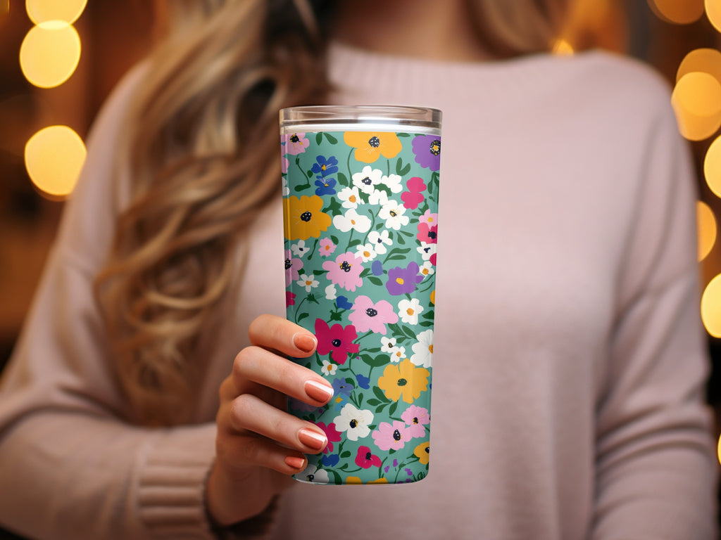 Colorful Floral Design Insulated Tumbler Cup