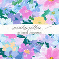 Pastel Watercolor Floral Digital Paper, Pink Purple Blue Flower Pattern, Spring Botanical Seamless - Moore and Mountain