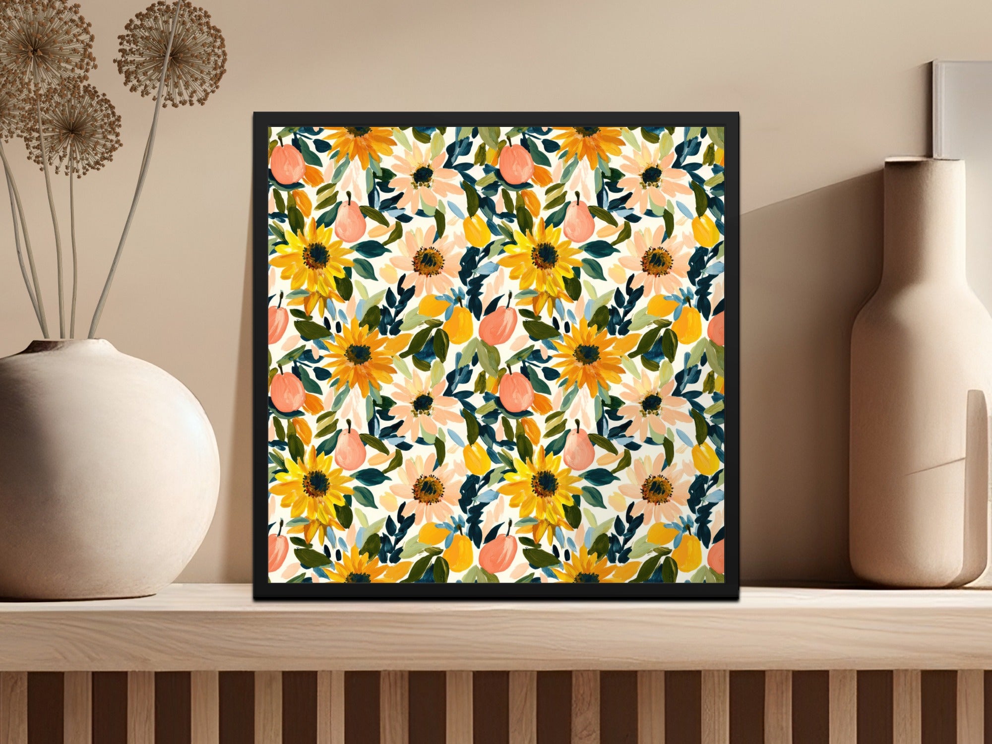 Vibrant Floral Pattern Framed Art Print for Home Decor