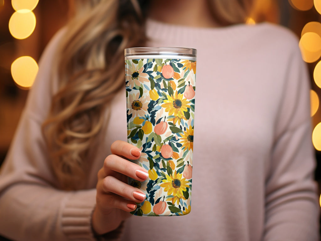 Floral Sunflower and Peach Patterned Tumbler Product