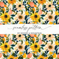 Sunflowers and Leaves Floral Seamless Pattern Design