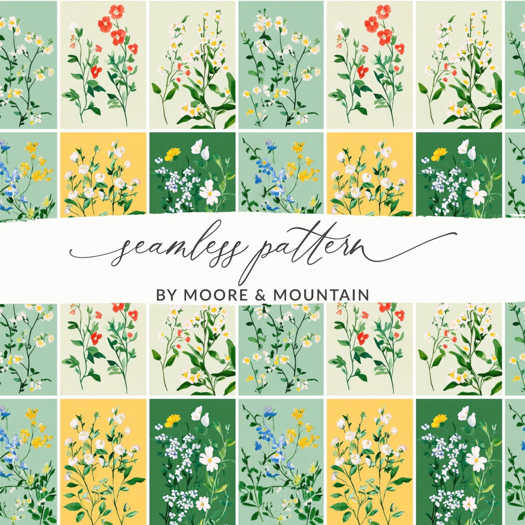 Patchwork Floral Seamless Delicate Flowers Seamless Pattern Watercolor Style Floral Background - Moore and Mountain