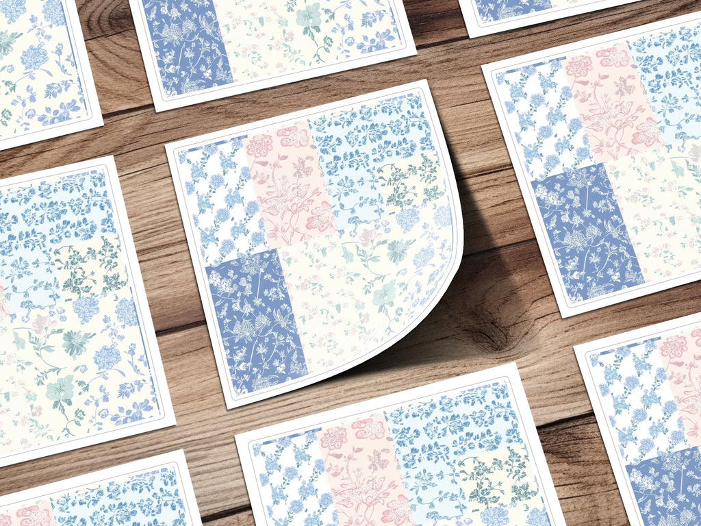 Vintage Floral Patterned Blue and Pink Patchwork Cards