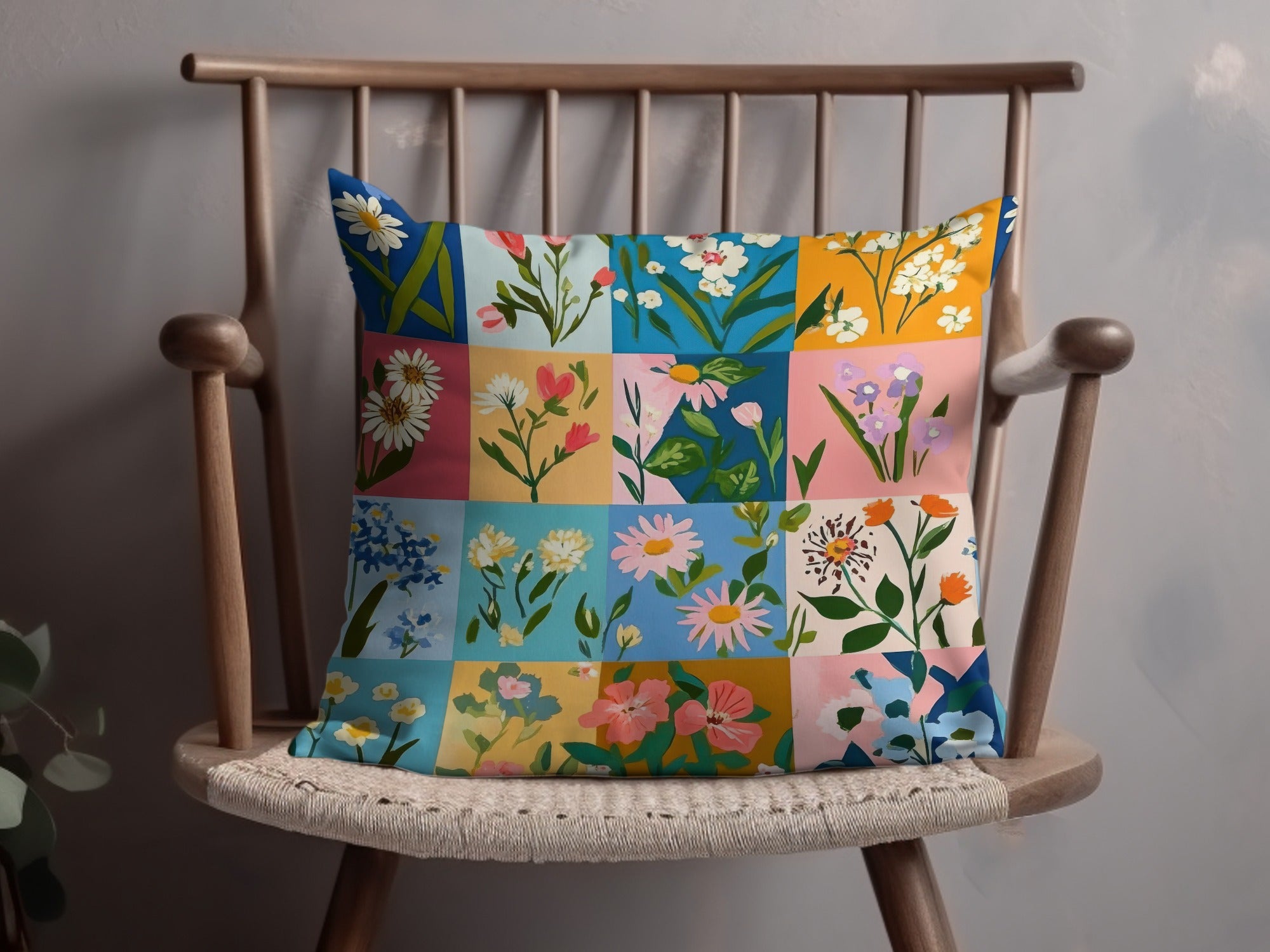 Floral Patchwork Design Throw Pillow for Home Décor