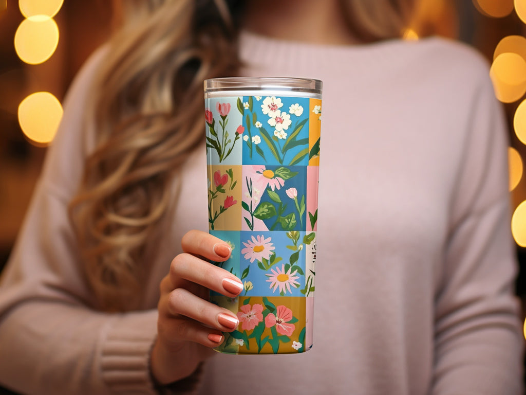 Colorful Floral Patchwork Design Travel Mug