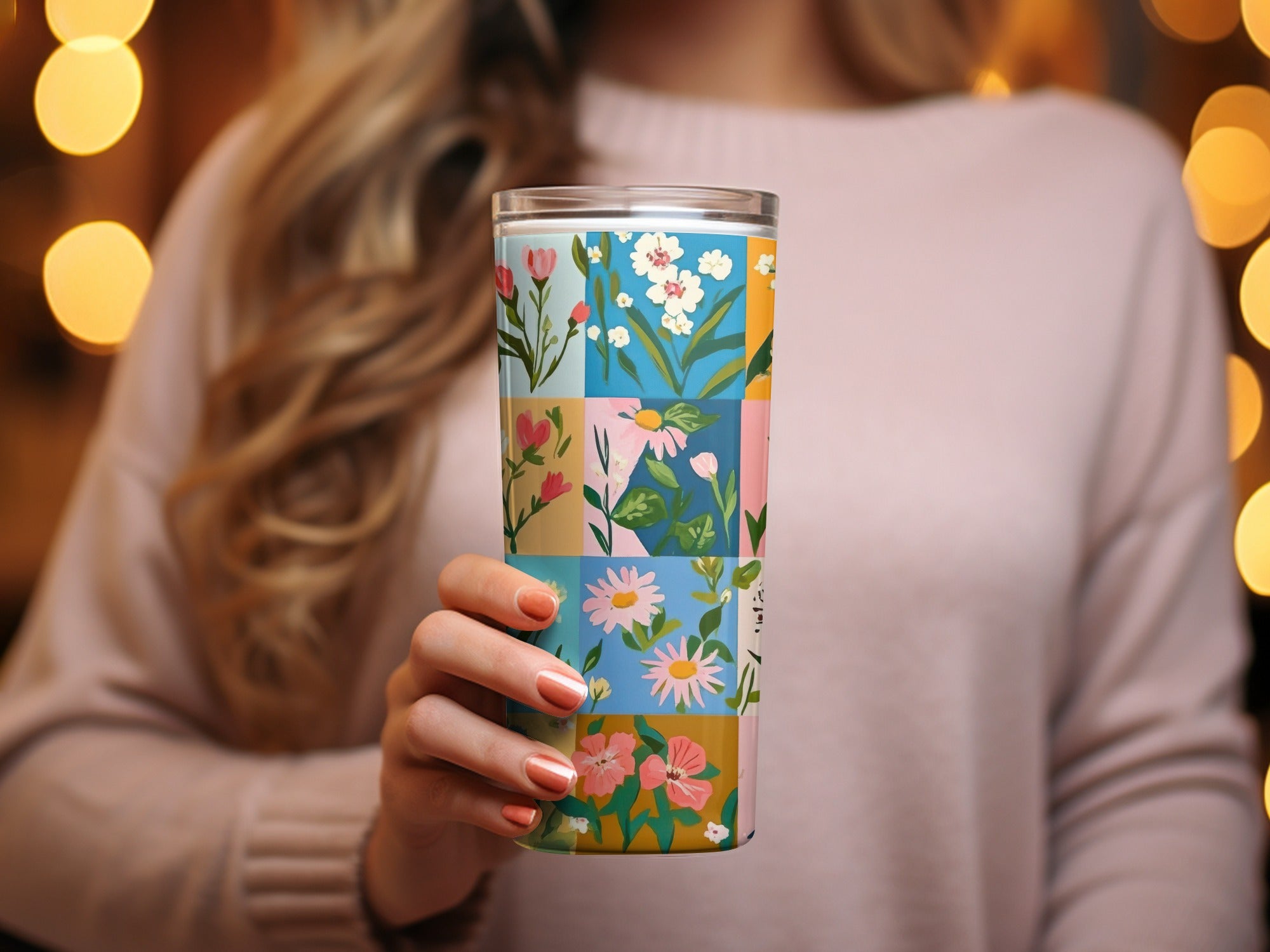 Colorful Floral Patchwork Design Travel Mug