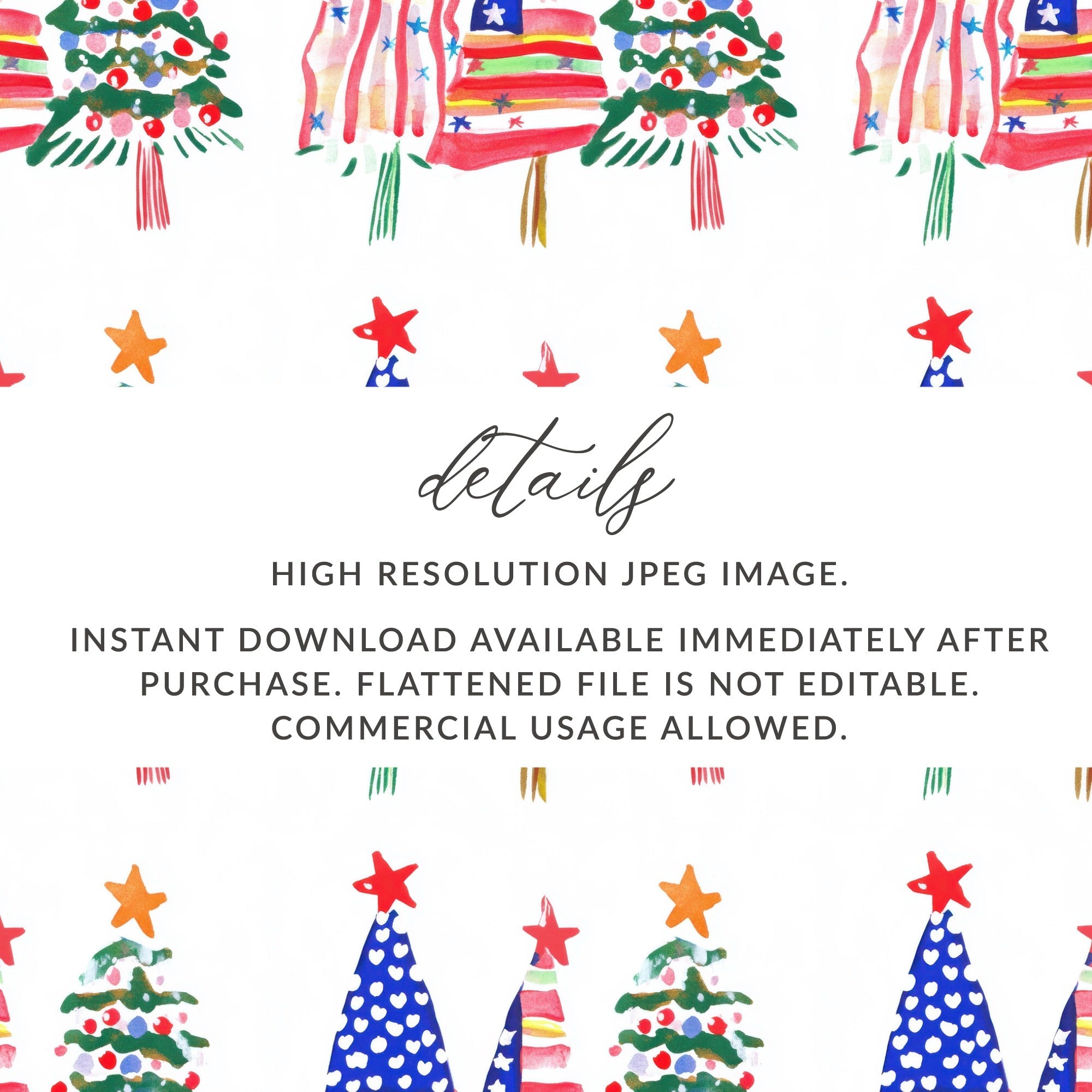 Patriotic Christmas Trees with Stars Seamless Festive Digital - Moore and Mountain