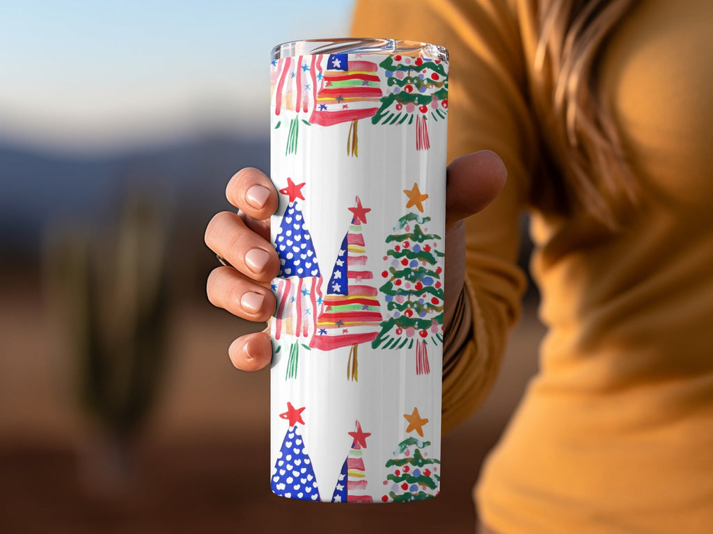Patriotic Christmas Trees with Stars Seamless Festive Digital - Moore and Mountain