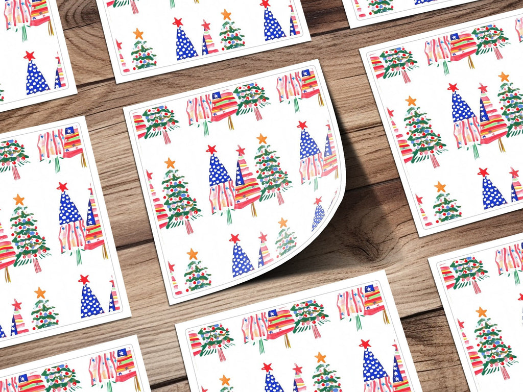 Patriotic Christmas Trees with Stars Seamless Festive Digital - Moore and Mountain