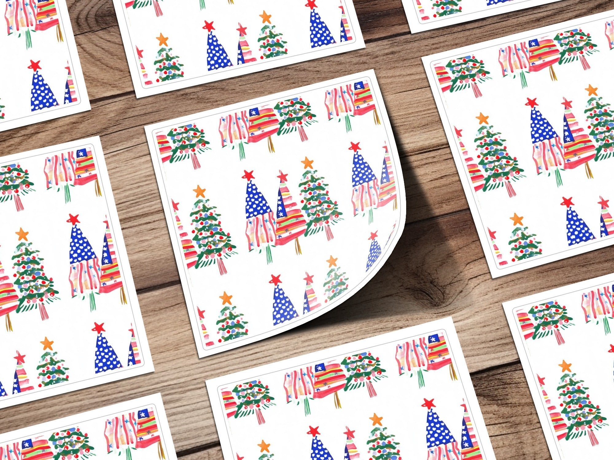 Patriotic Christmas Trees with Stars Seamless Festive Digital - Moore and Mountain