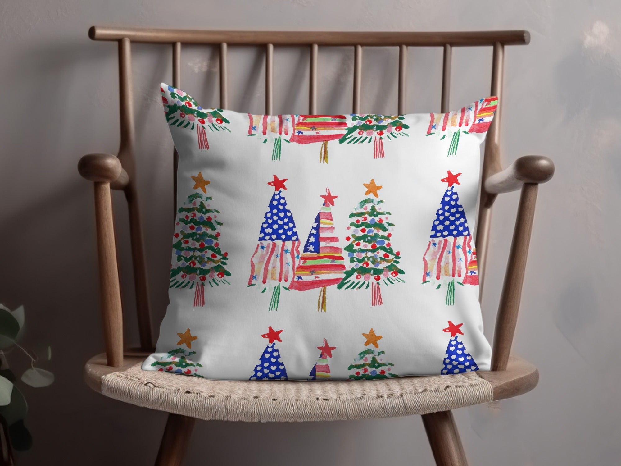 Patriotic Christmas Trees with Stars Seamless Festive Digital - Moore and Mountain