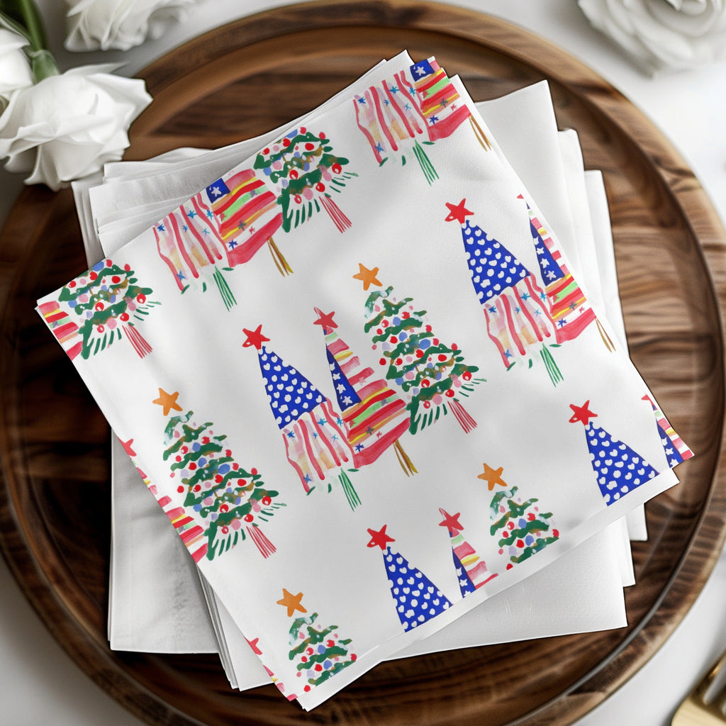 Patriotic Christmas Trees with Stars Seamless Festive Digital - Moore and Mountain