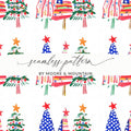 Patriotic Christmas Trees with Stars Seamless Festive Digital - Moore and Mountain