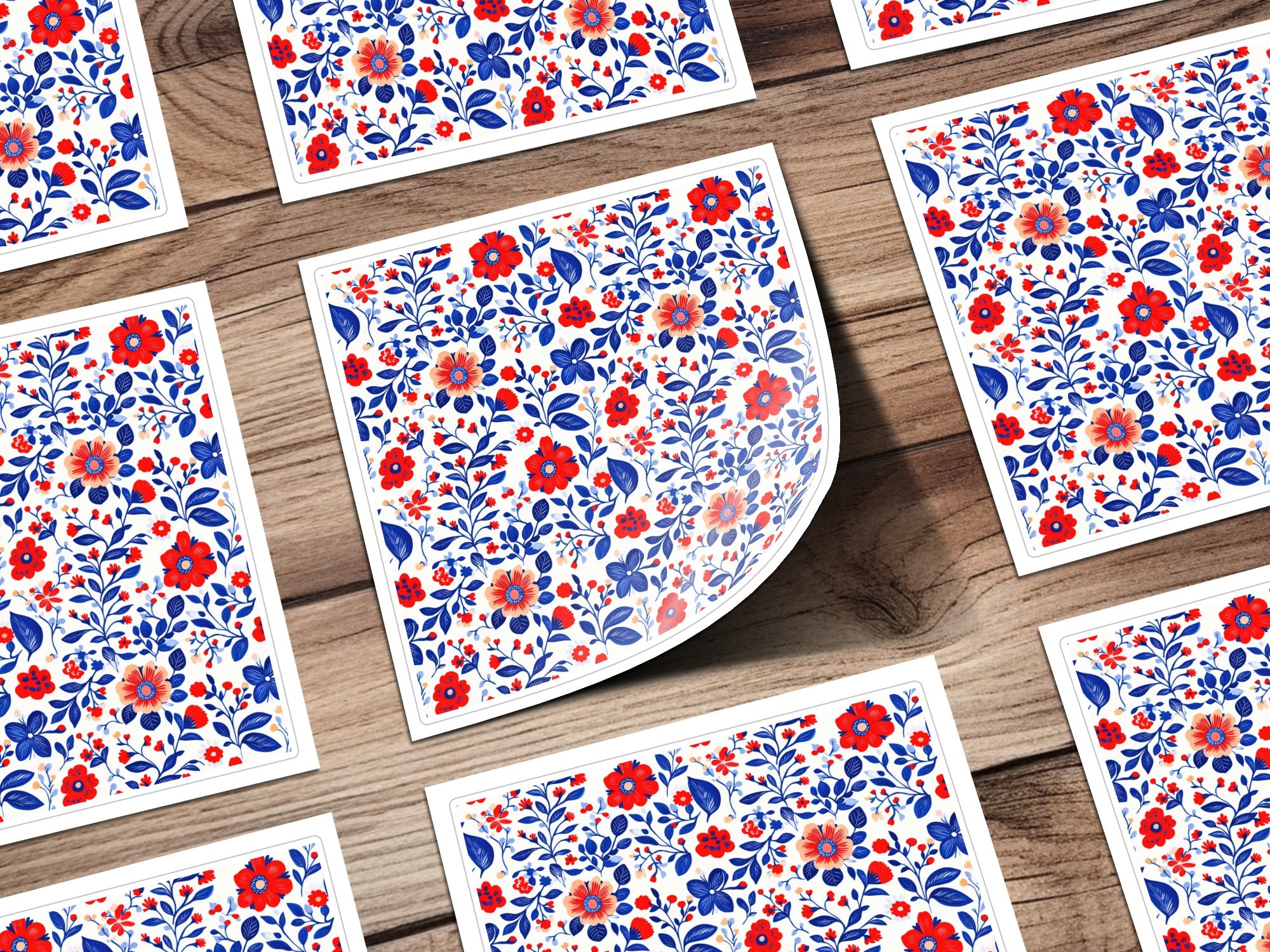 Vibrant Red and Blue Floral Patterned Stationary Paper