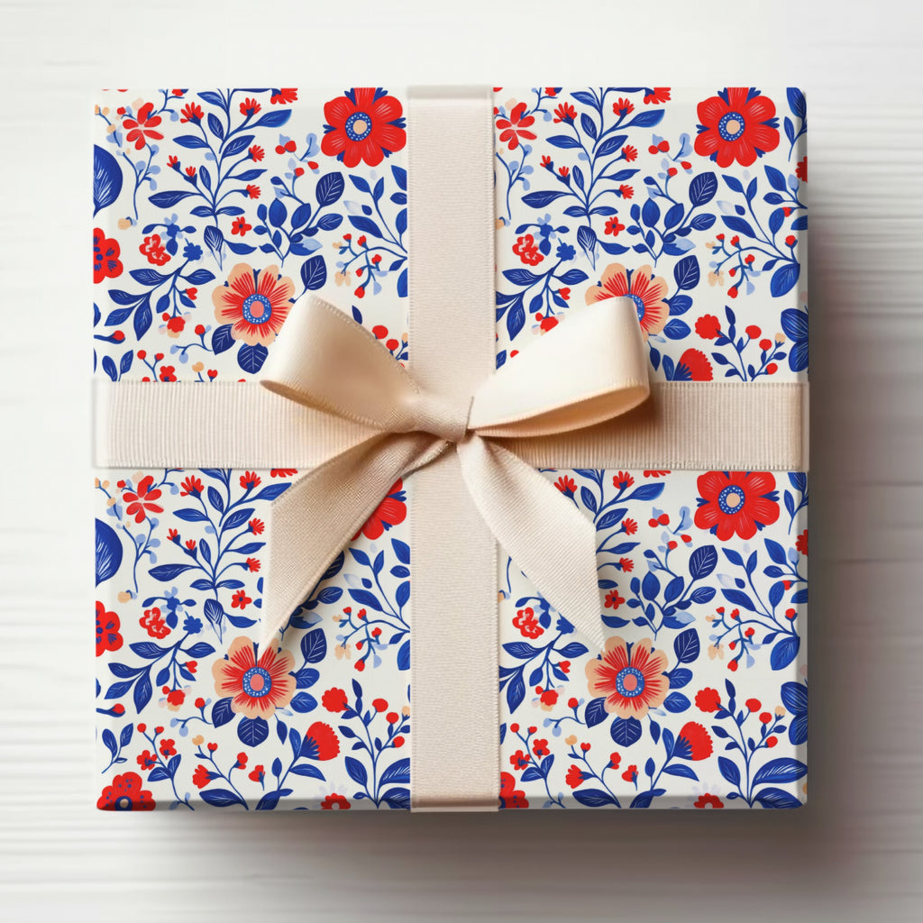 Floral Patterned Gift Wrap with Bow Design Decoration