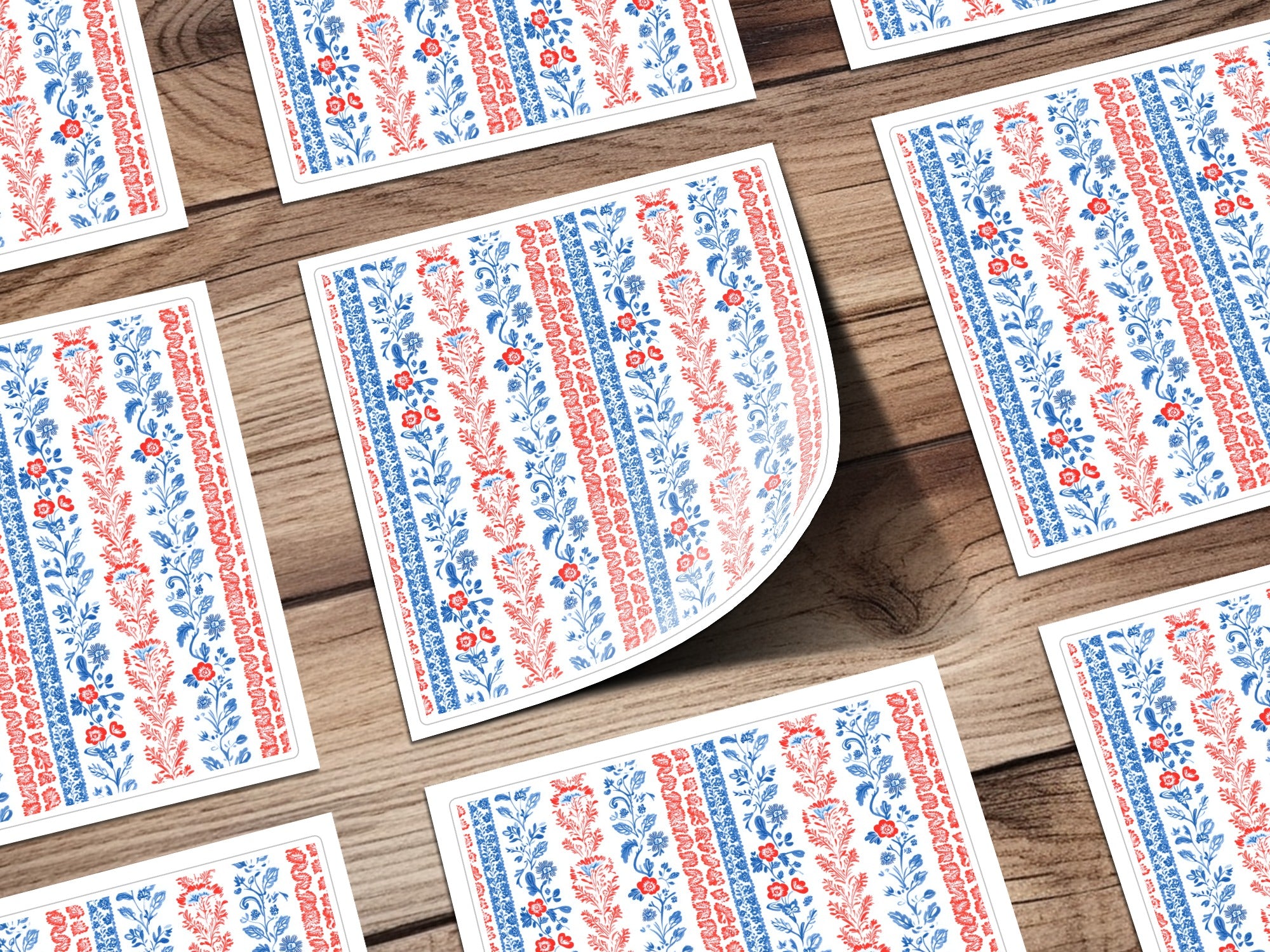 Red and Blue Floral Stripes Patterned Card product
