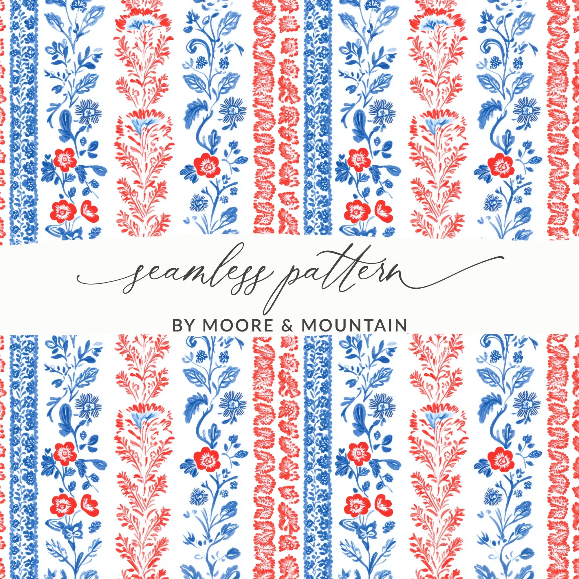Red and Blue Floral Seamless Pattern by Moore and Mountain