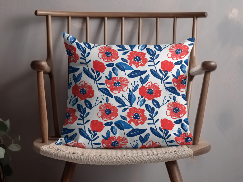 Red and Blue Floral Decorative Cushion Cover