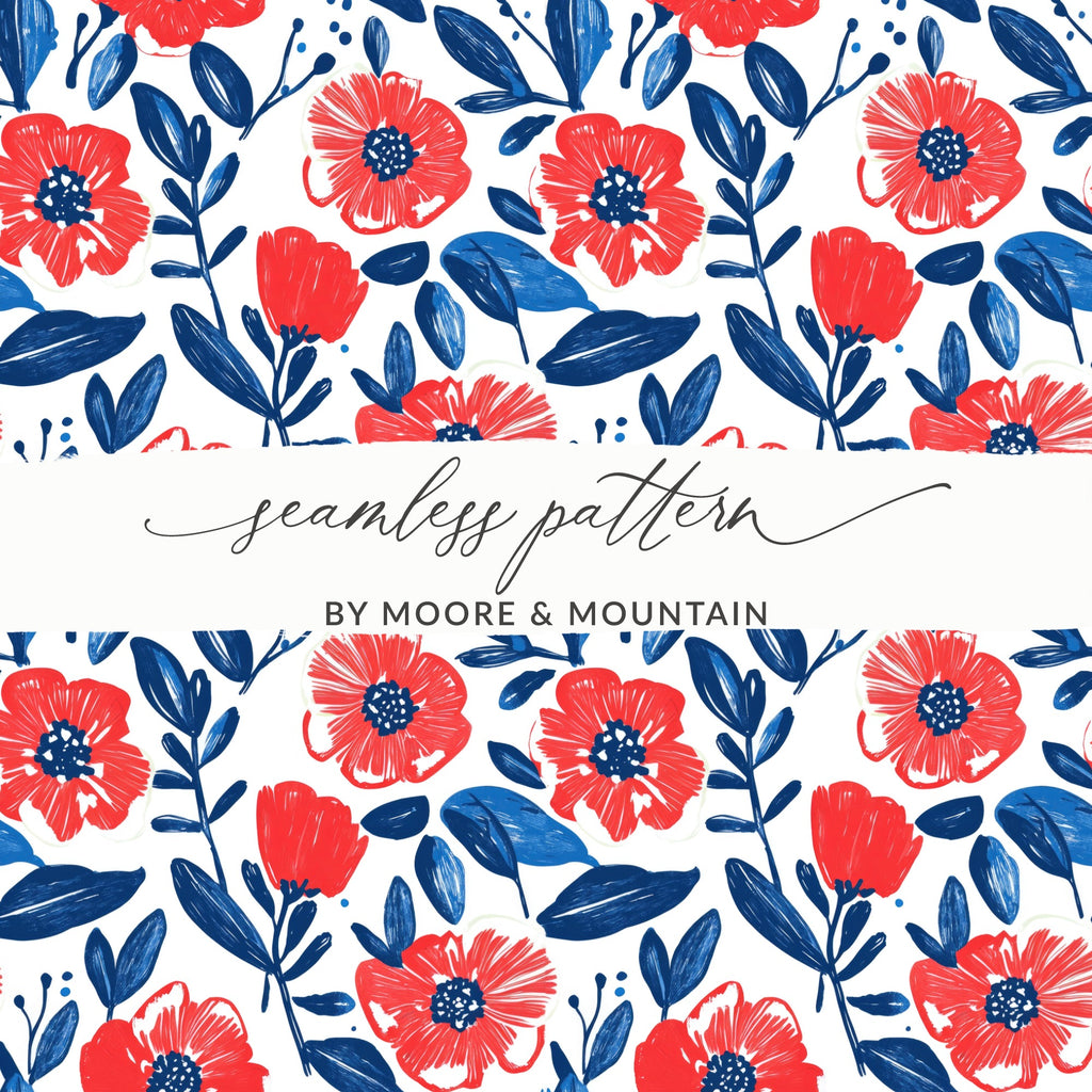 Floral Red and Blue Seamless Pattern Design