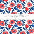 Floral Red and Blue Seamless Pattern Design