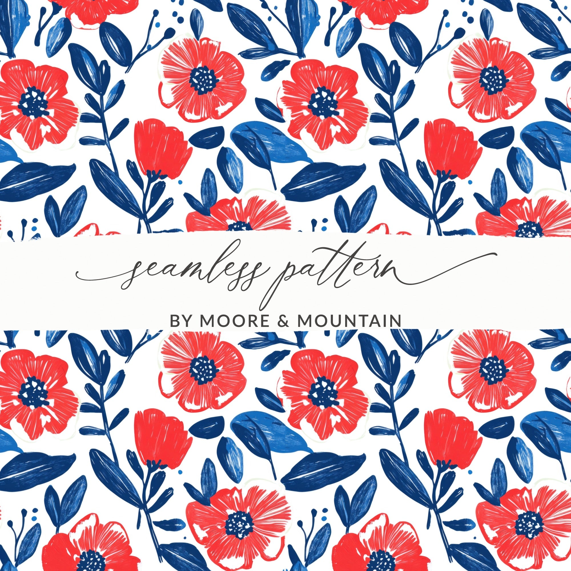 Floral Red and Blue Seamless Pattern Design