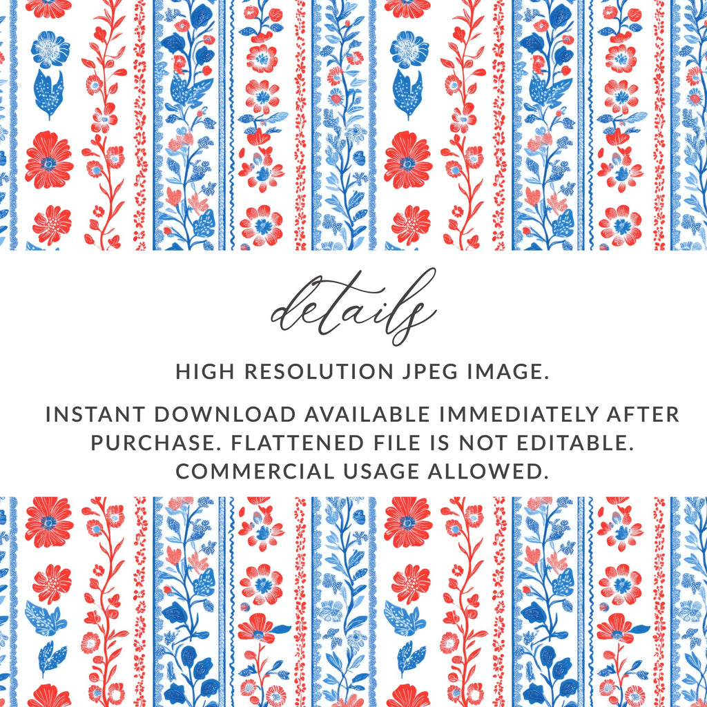 Red and Blue Floral High Resolution JPEG Instant Download