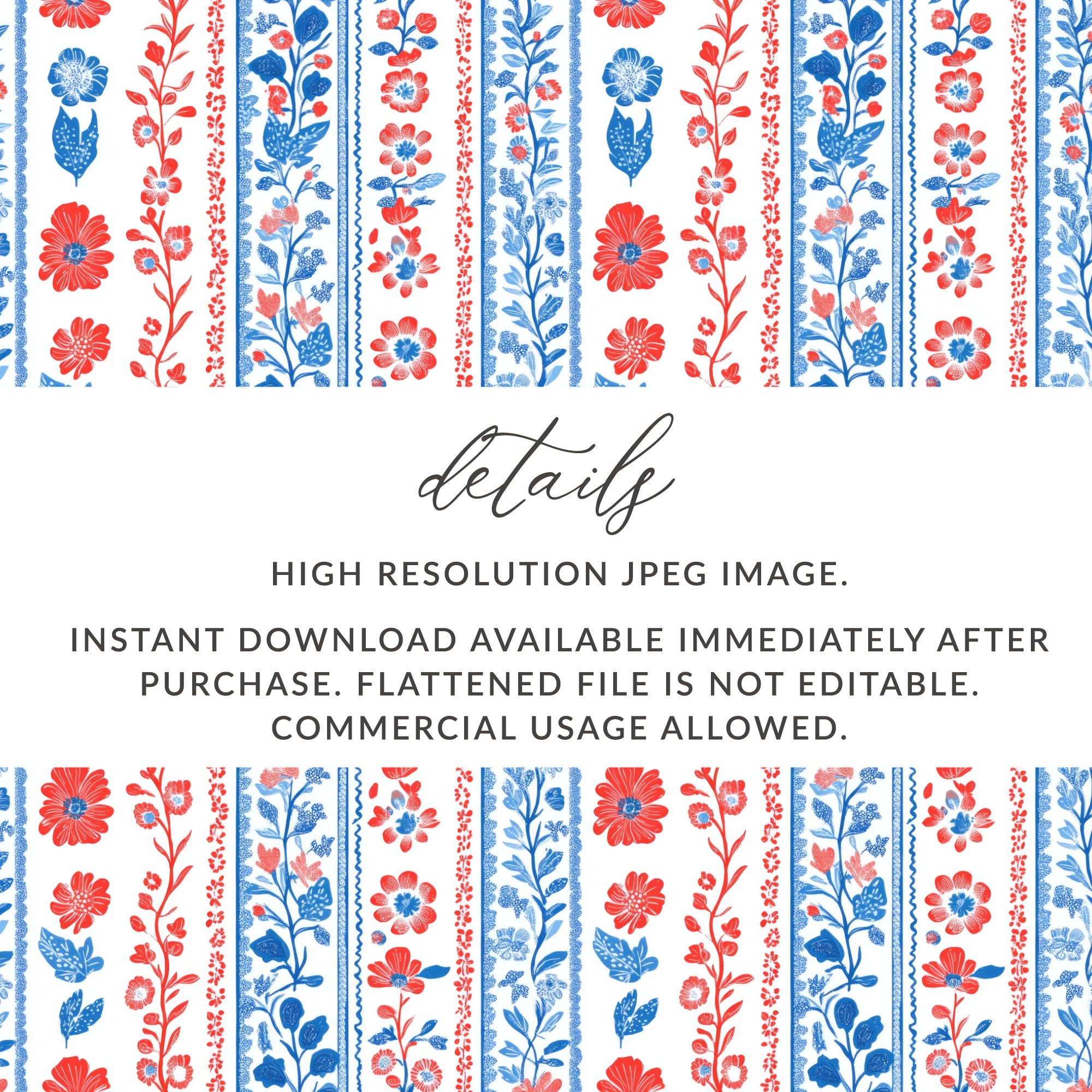 Red and Blue Floral High Resolution JPEG Instant Download