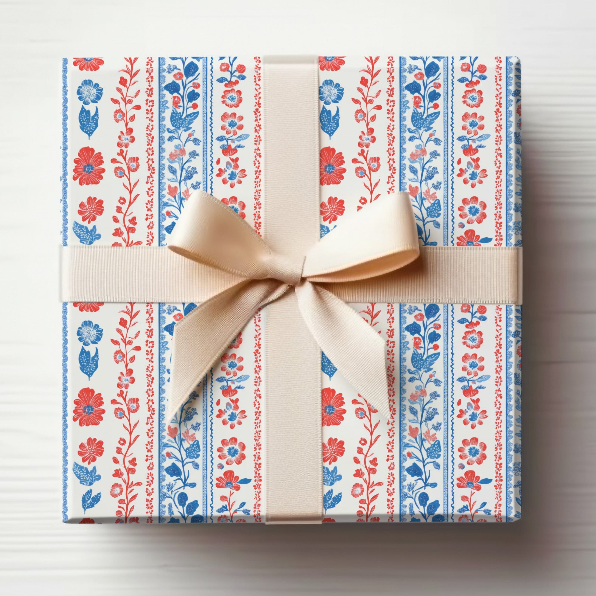 Elegant Red and Blue Floral Gift Wrapping Sheet