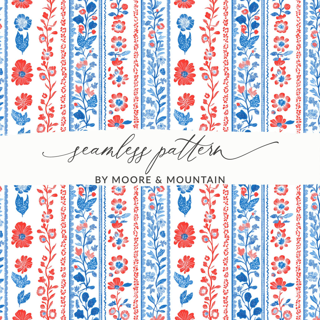 Red and Blue Floral Seamless Pattern by Moore & Mountain