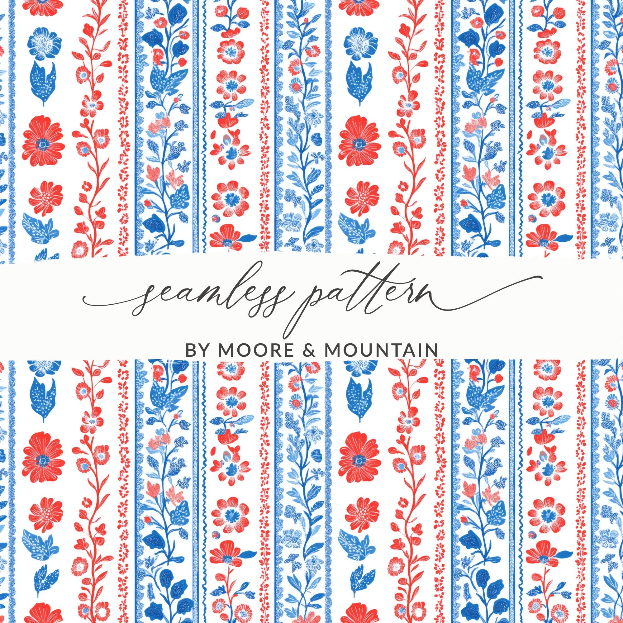 Red and Blue Floral Seamless Pattern by Moore & Mountain
