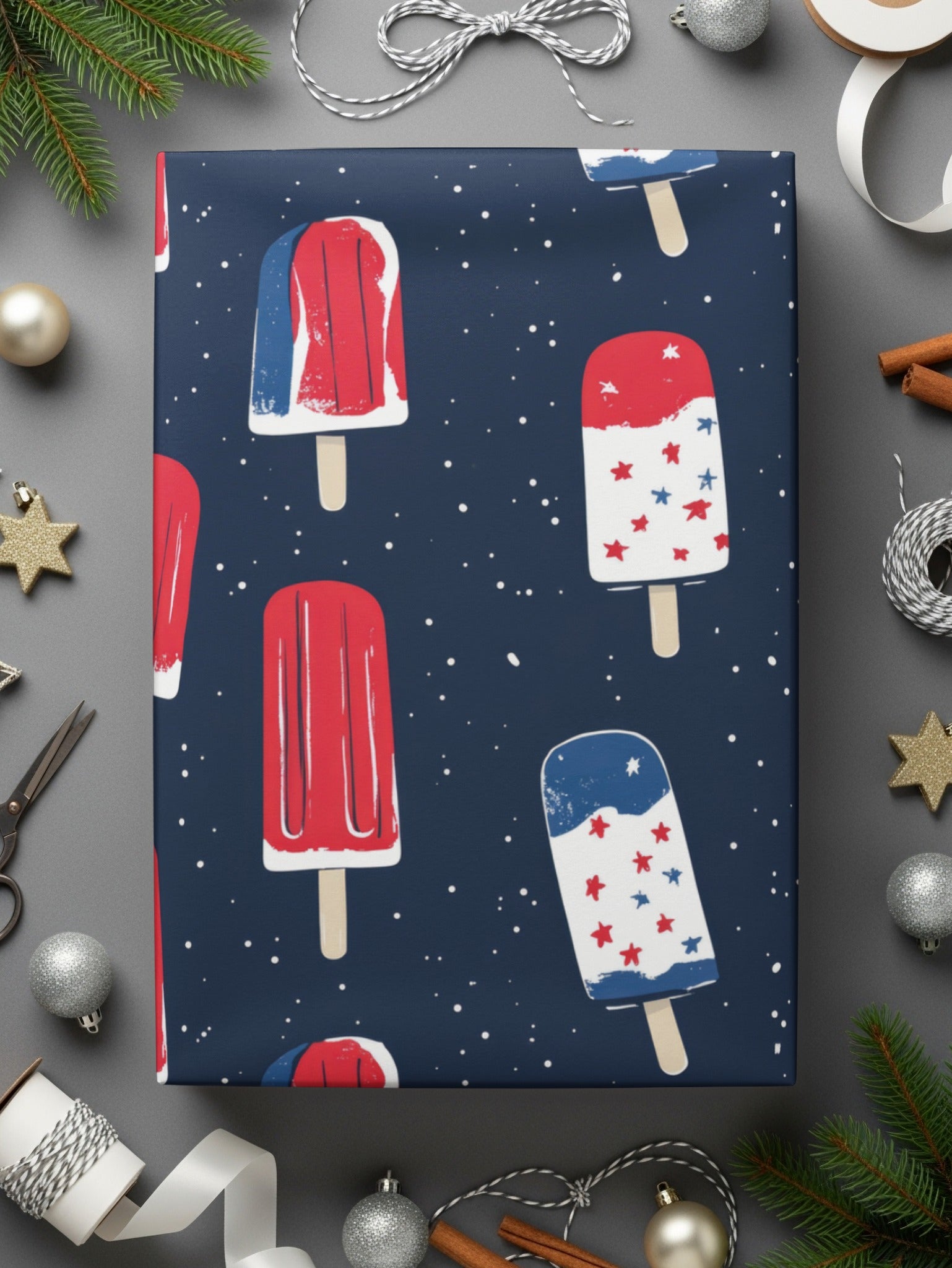 Festive Patriotic Popsicle Holiday Wrapping Paper Sheet