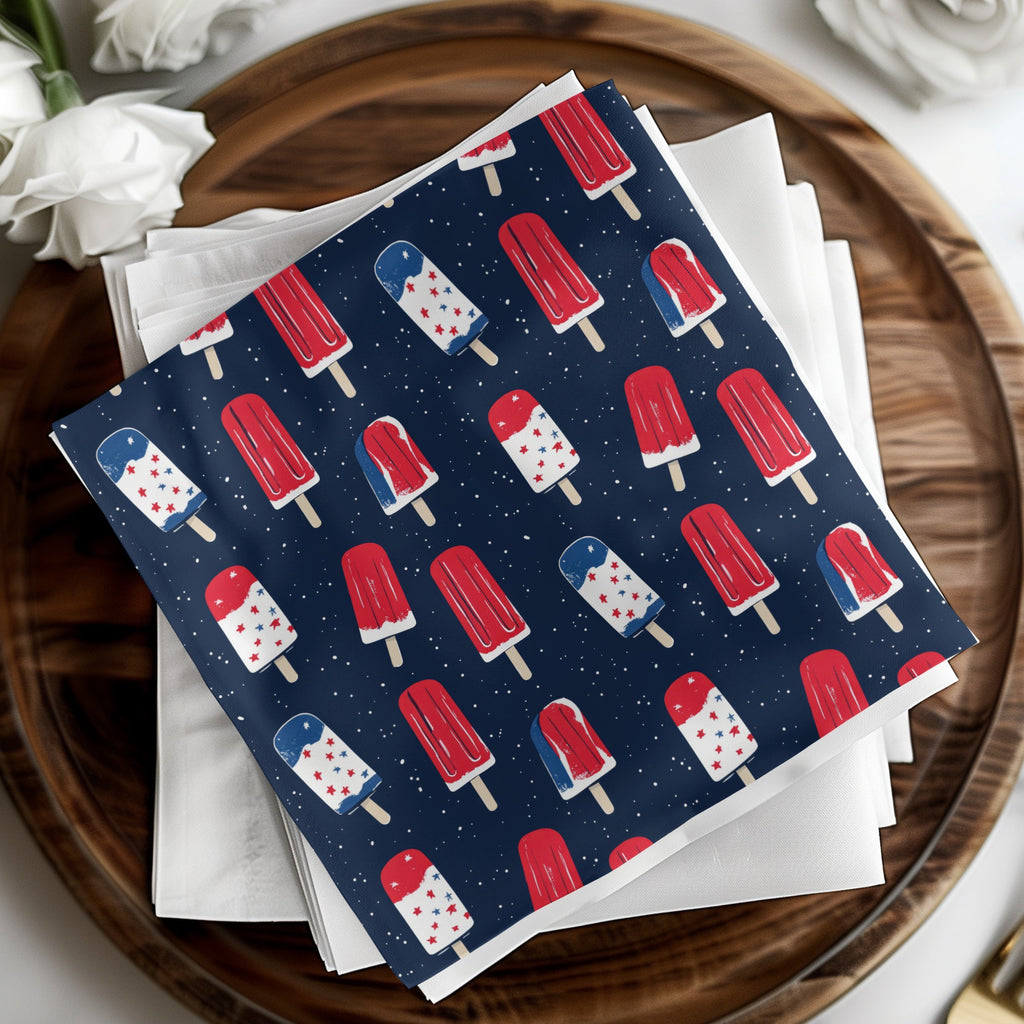 Patriotic Popsicle Design in Red White and Blue Napkin