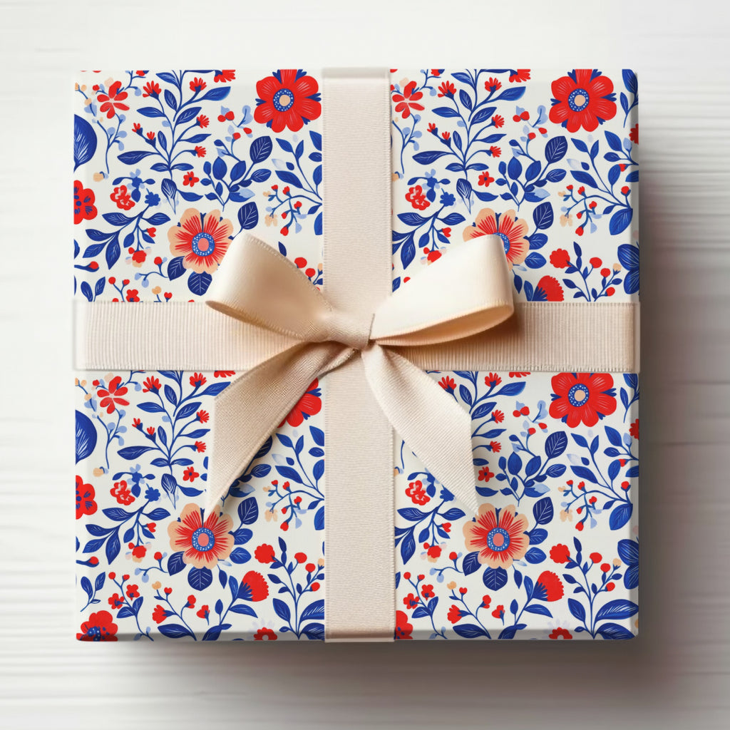 Vibrant Floral Design Gift Wrap with Elegant Bow