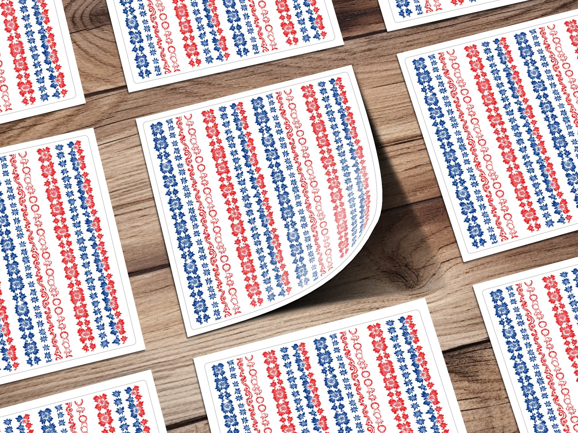 Red and Blue Floral Pattern Stickers for Craft Projects