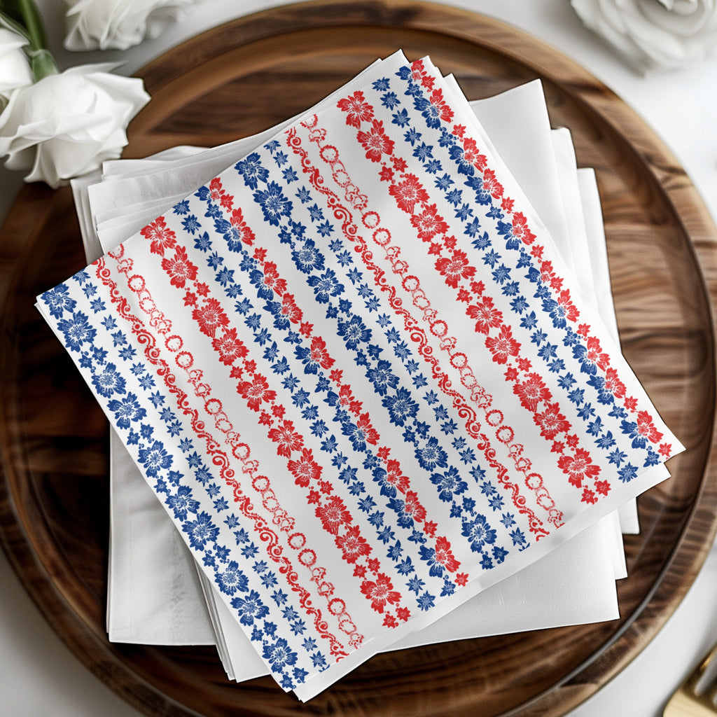 Red and Blue Floral Striped Napkin Set Product