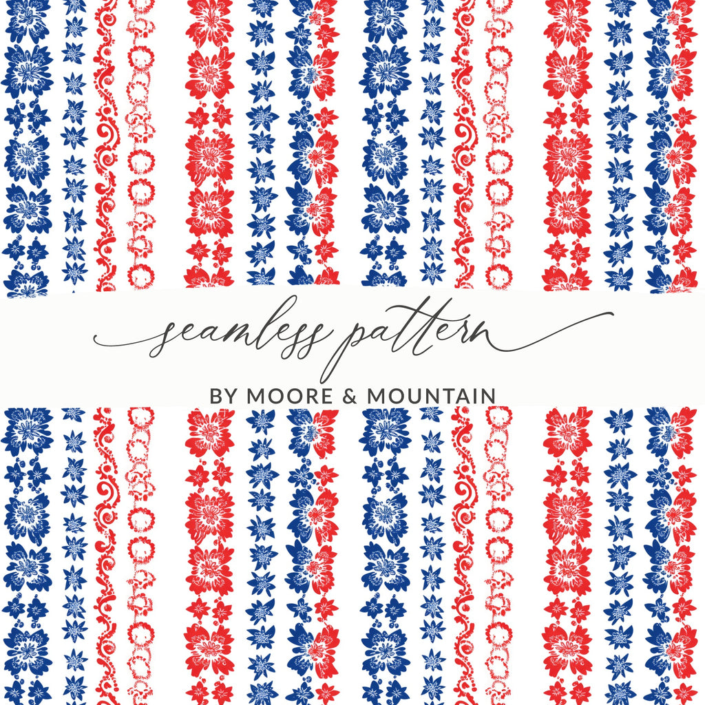 Red and Blue Floral Seamless Pattern Design