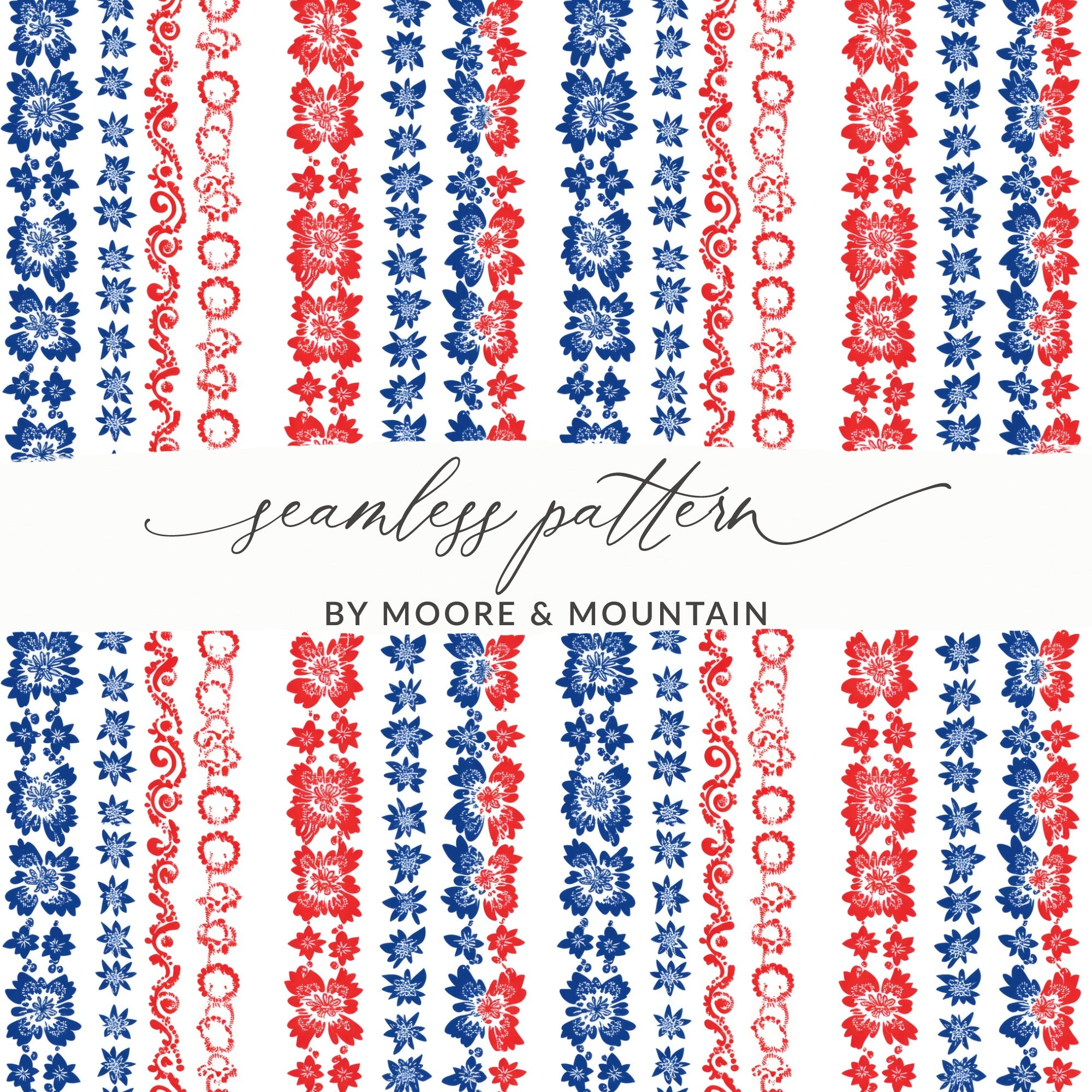 Red and Blue Floral Seamless Pattern Design