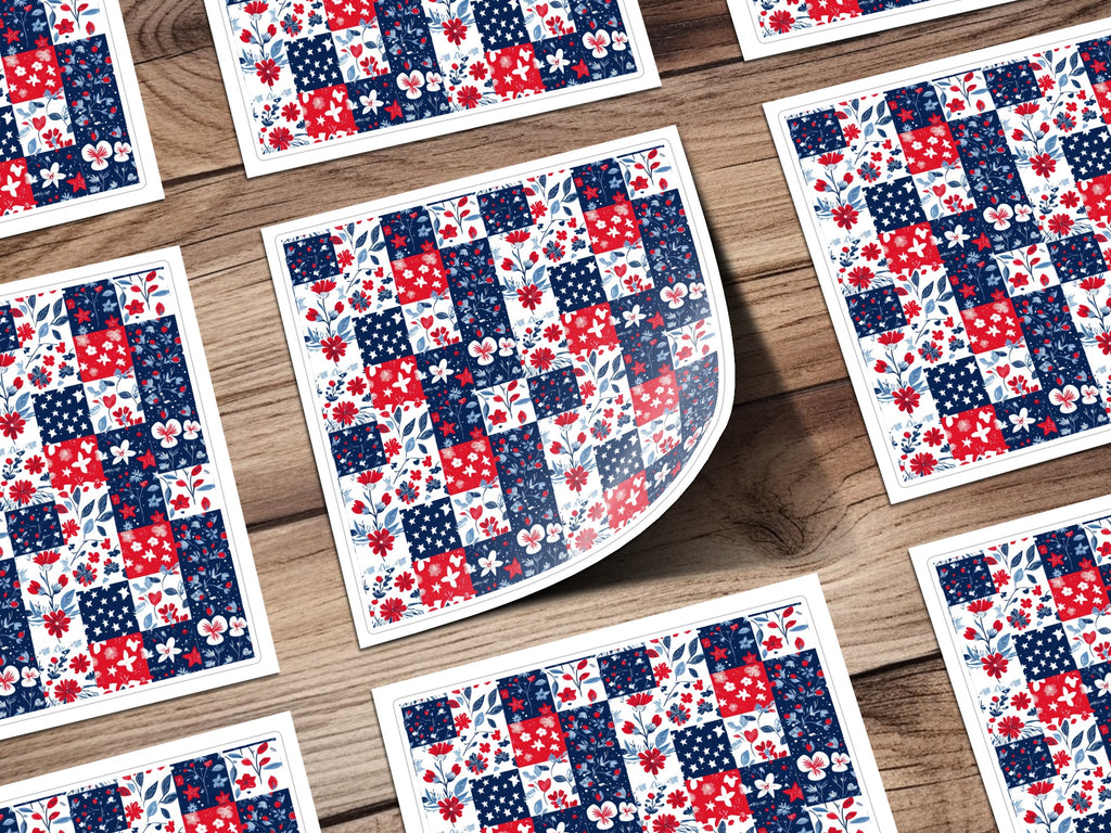 Colorful Red White and Blue Patchwork Pattern Sticker