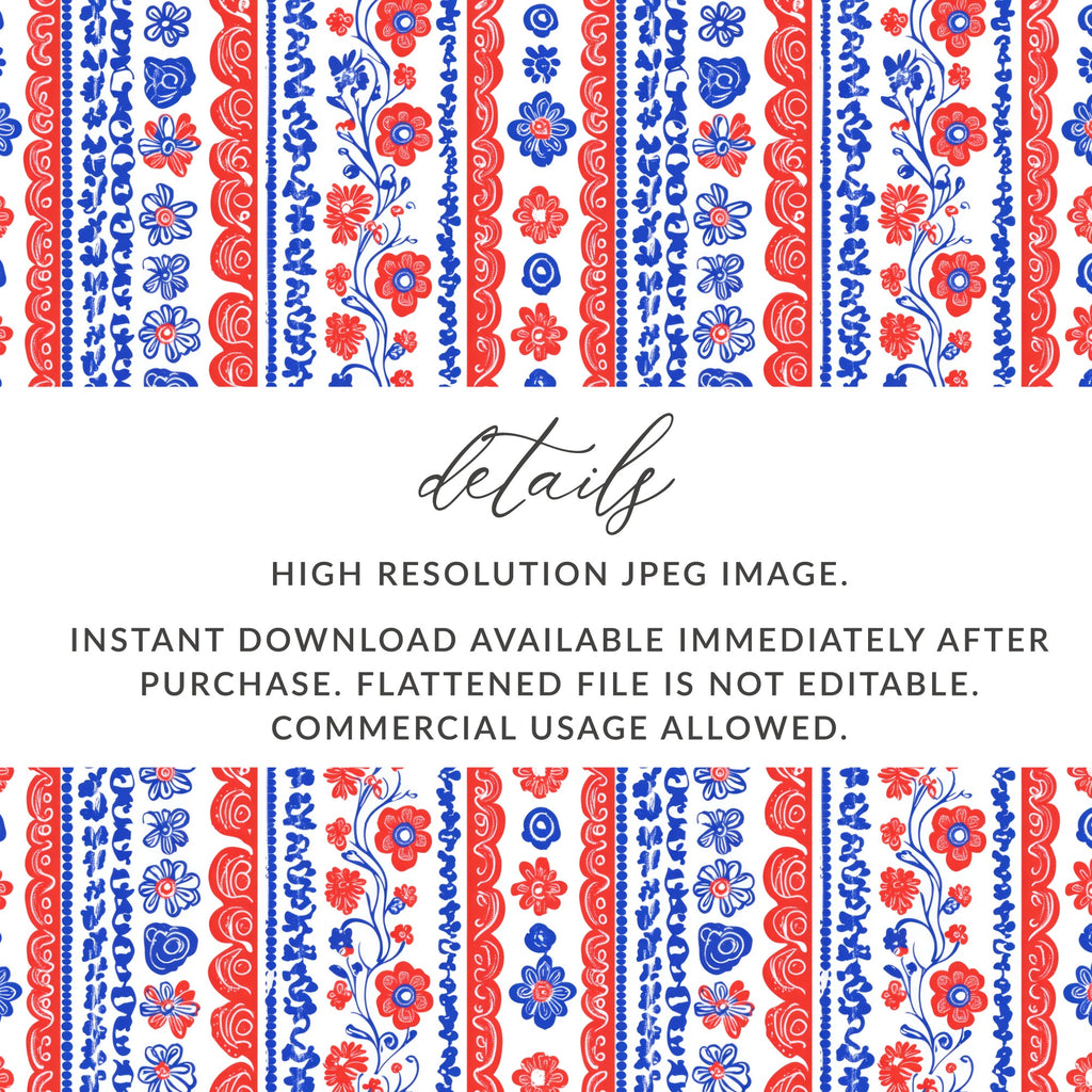 Red and Blue Floral Stripes High Resolution JPEG Image