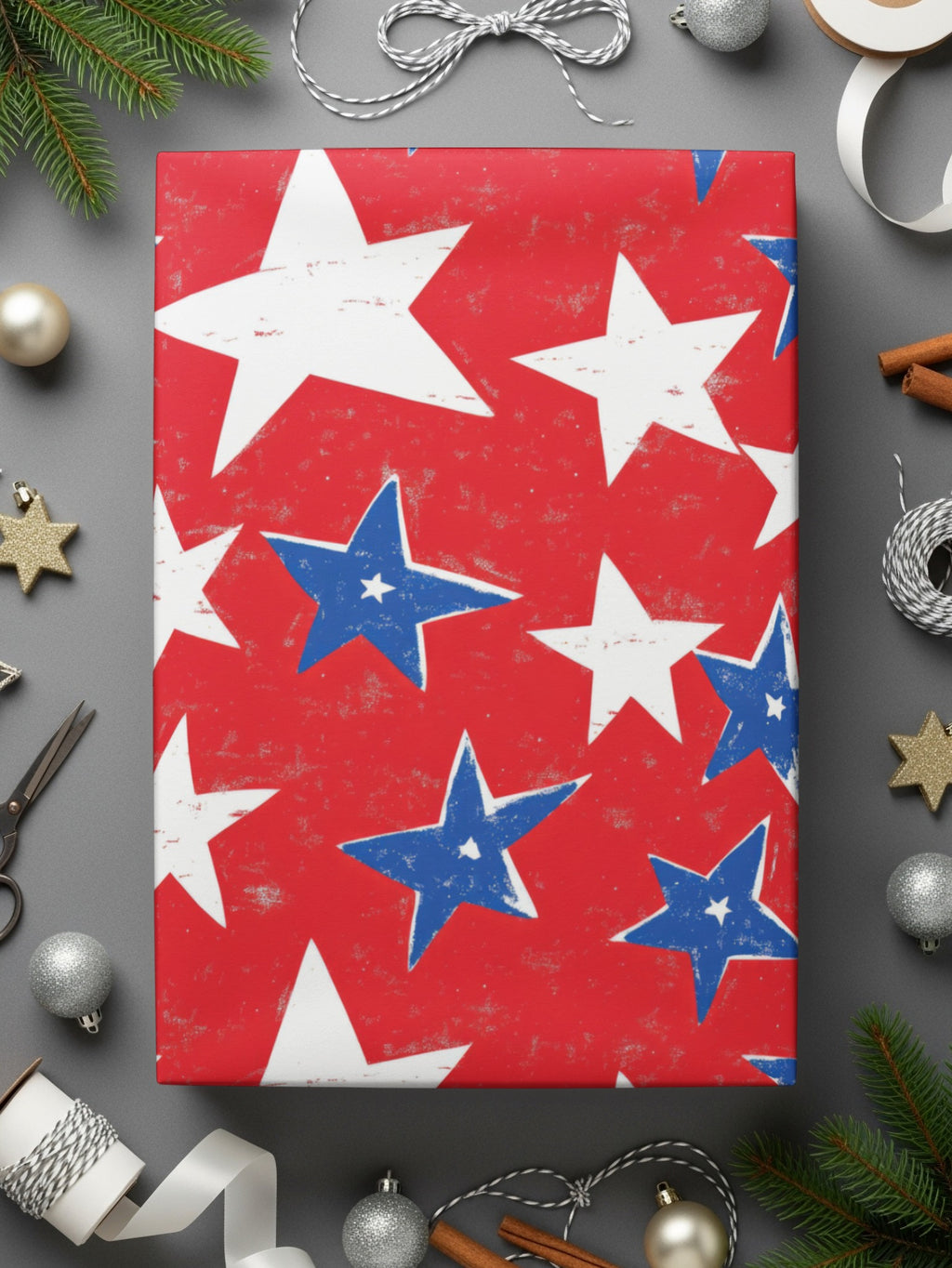 Retro Red and Blue Stars Themed Wrapping Paper