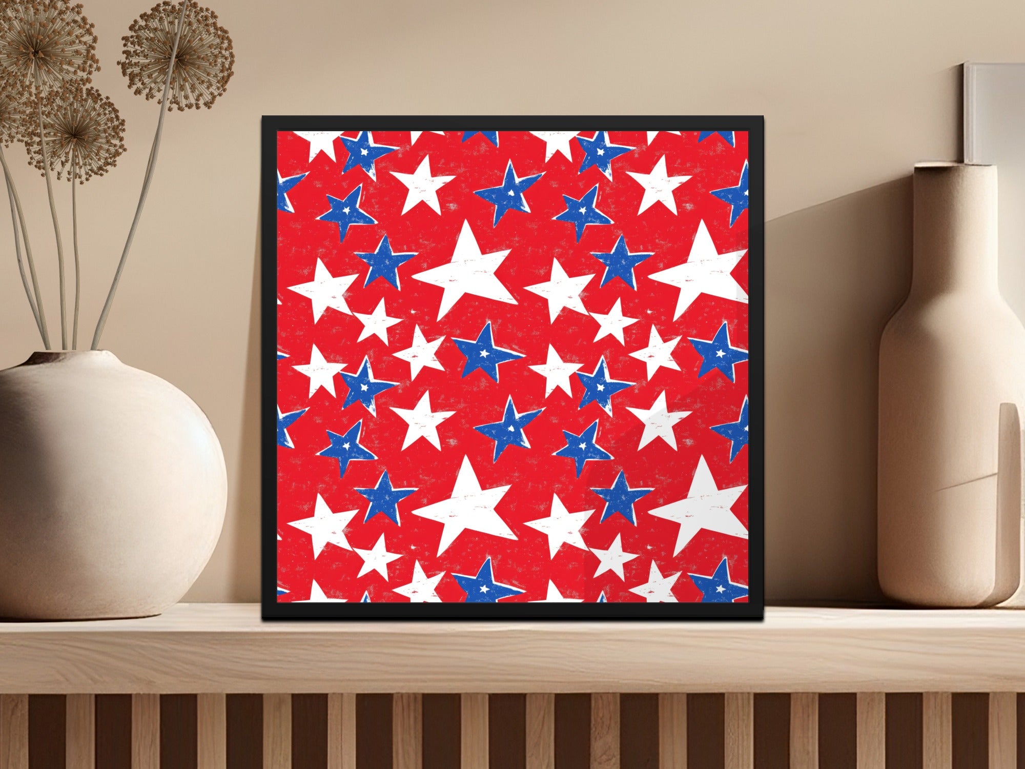 Patriotic Red and Blue Stars Wall Art Print Decor