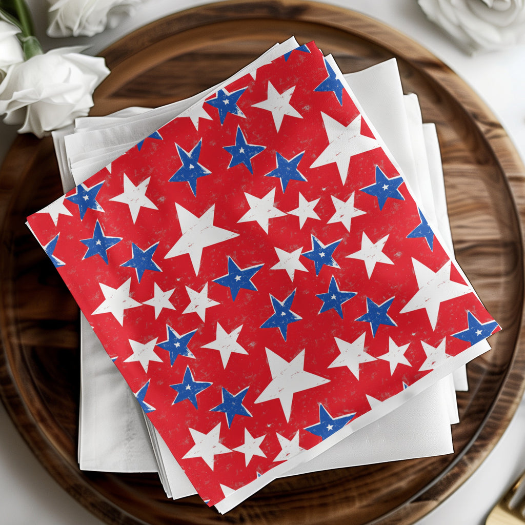 Red and Blue Stars Design Paper Napkin Set for Parties